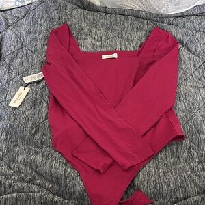 Aritzia Red Fitted Long Sleeve Bodysuit